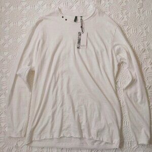 New Guy Hampton T Shirt Long Sleeve White 100% Cotton Crew Neck Button 2X Men